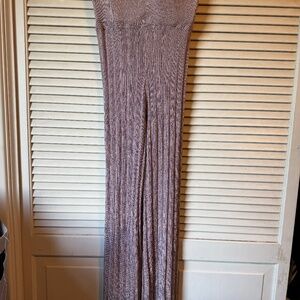 Missguided Metallic Ribbed Wide-Leg Pants – Lavender/Silver, Size US 2